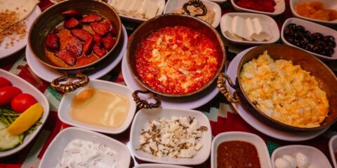 a bowl filled with different types of food on a table