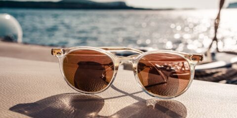 white framed brown lens sunglasses