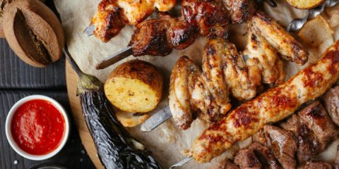 grilled meat and vegetable on the table