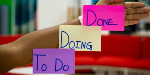 person holding purple and pink box