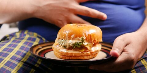 a person holding a plate with a sandwich on it